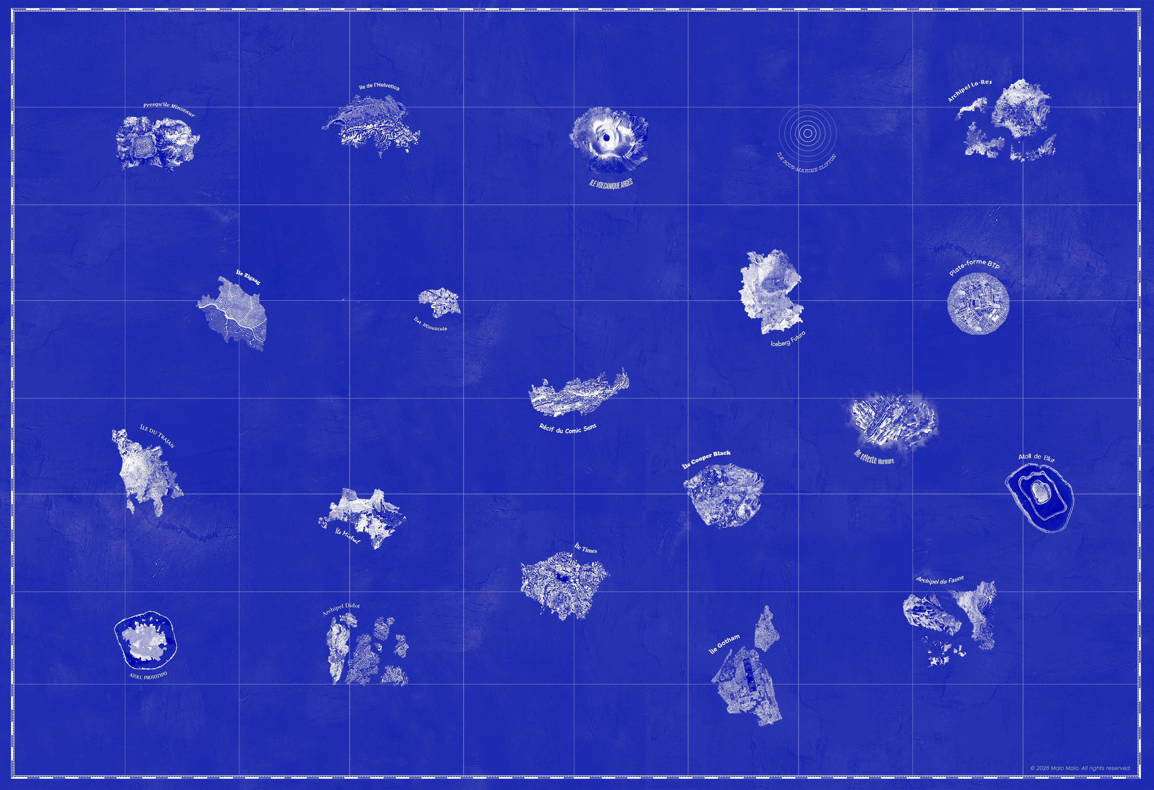 Carte interactive du podcast "L’Océan des Cent Typos " avec toutes les îles